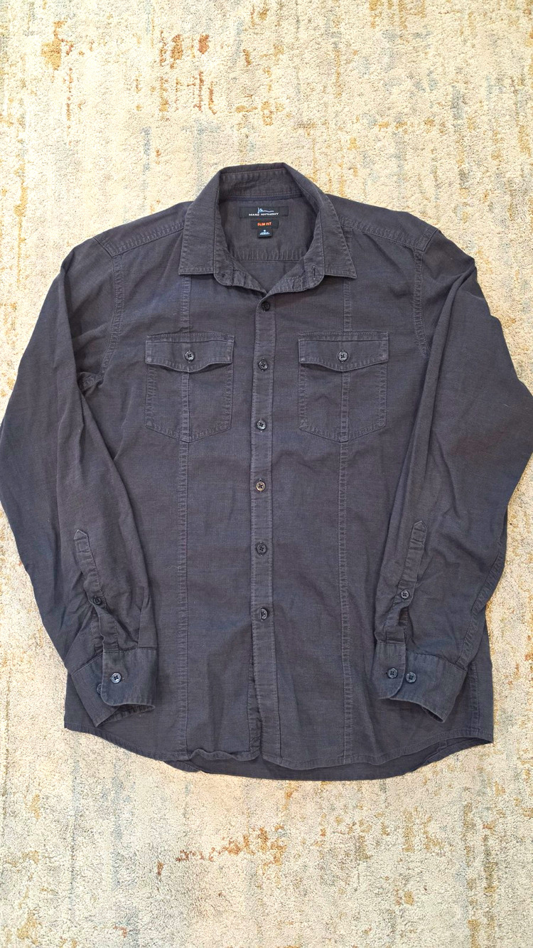 Marc Anthony Men's Slim Fit Button-Up Shirt Long Sleeve Gray Solid Size S